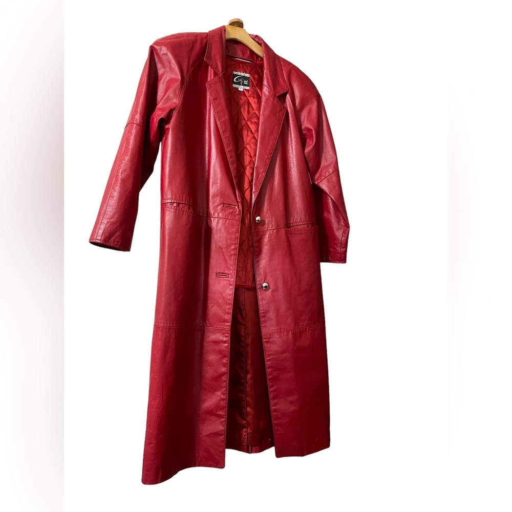 Global Identity Rich Red Soft 100% Leather Trench Coat